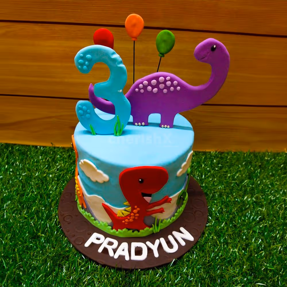 Baby Dinosaur Theme Fondant Cake for Unforgettable Birthdays