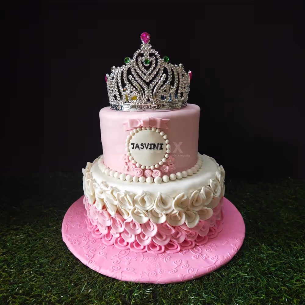 Two-Tier Princess Theme Fondant Cake for Your Daughter's Birthday