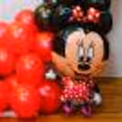 Decoration comes with a pair of Mickey and Minnie foil balloons and 10 paper cutouts.q