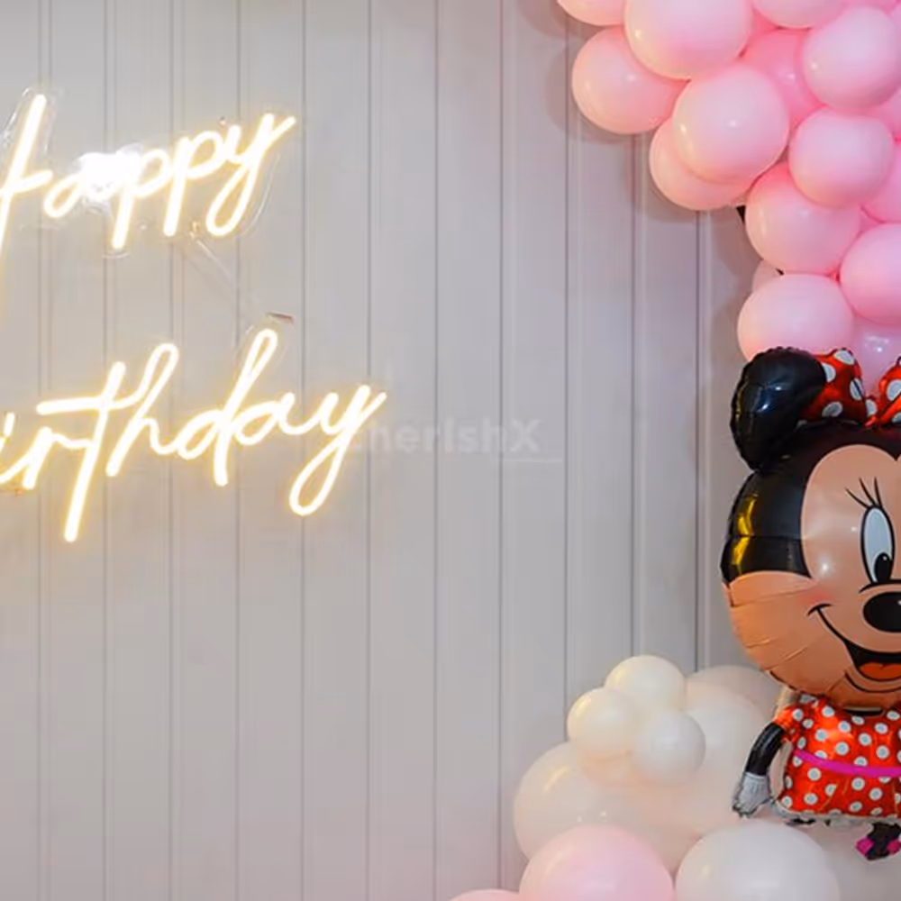 The addition of a Happy Birthday neon light adds a touch of festivity that will light up the faces of your young guests.