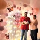 This decoration features a stunning arch of Light Pink and Rose Gold Balloons, creating a tender look.