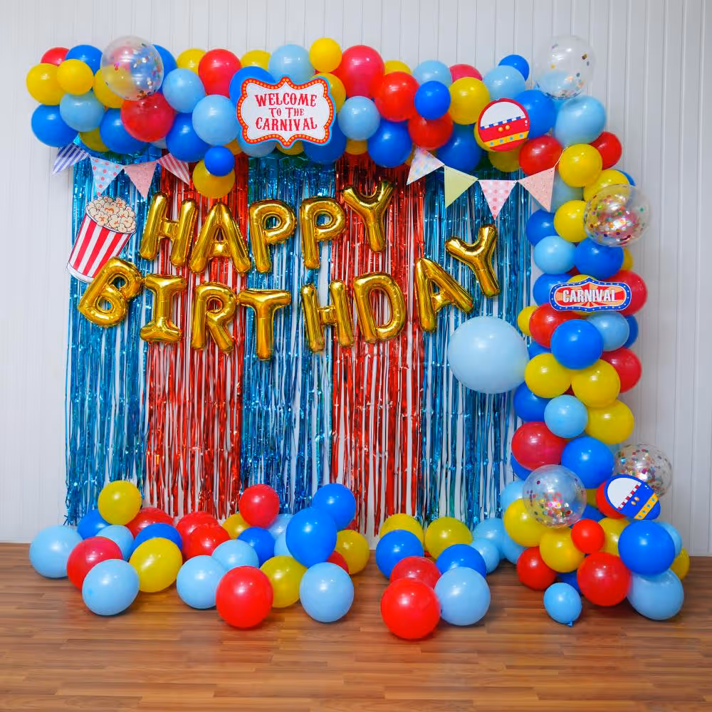 Experience the Carnival Balloon Decoration with Colorful Balloon Arch.