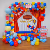 Experience Circus Skyline Balloon Decorations with Colorful Arch.