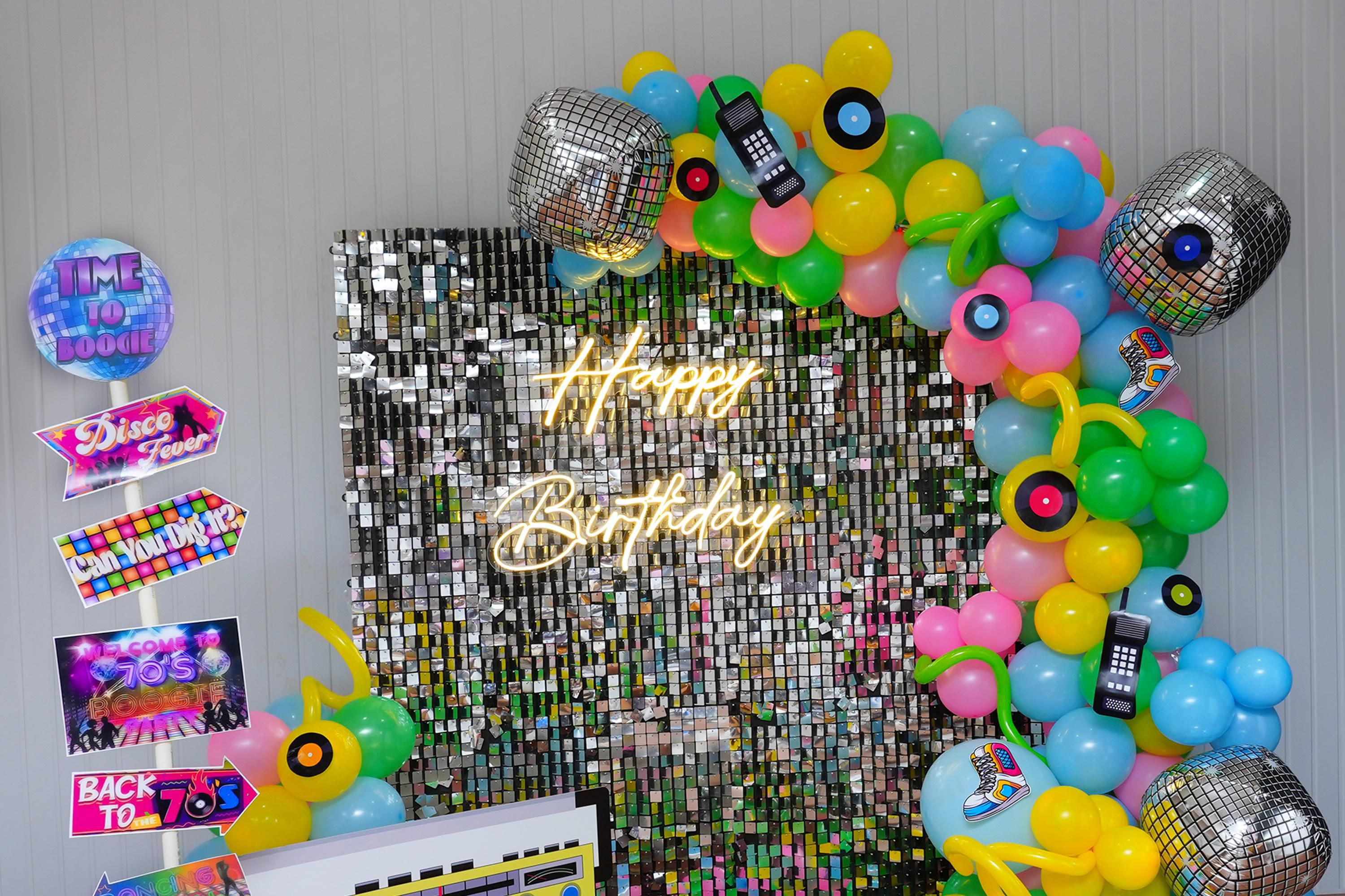 Elevate your birthday festivities with the luminous charm of Happy Birthday Neon lights and an enchanting radio centrepiece.