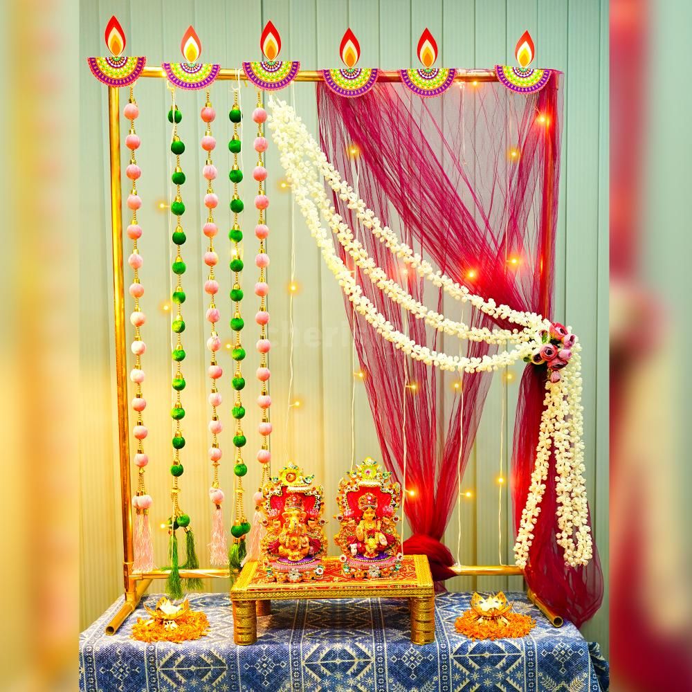 Create a serene puja atmosphere at home with our DIY Divine Mandap Backdrop Kit. All you need is neatly packed in one box!