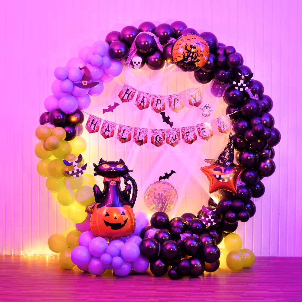 These black, purple, and eerie light green balloons will send shivers down your spine this Halloween.