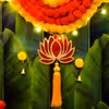Breathe in the enchanting aroma of green pan strings and celebrate with vibrant orange and yellow garlands.