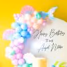 Also, It comes with pastel balloons in peach, blue, green, and purple.
