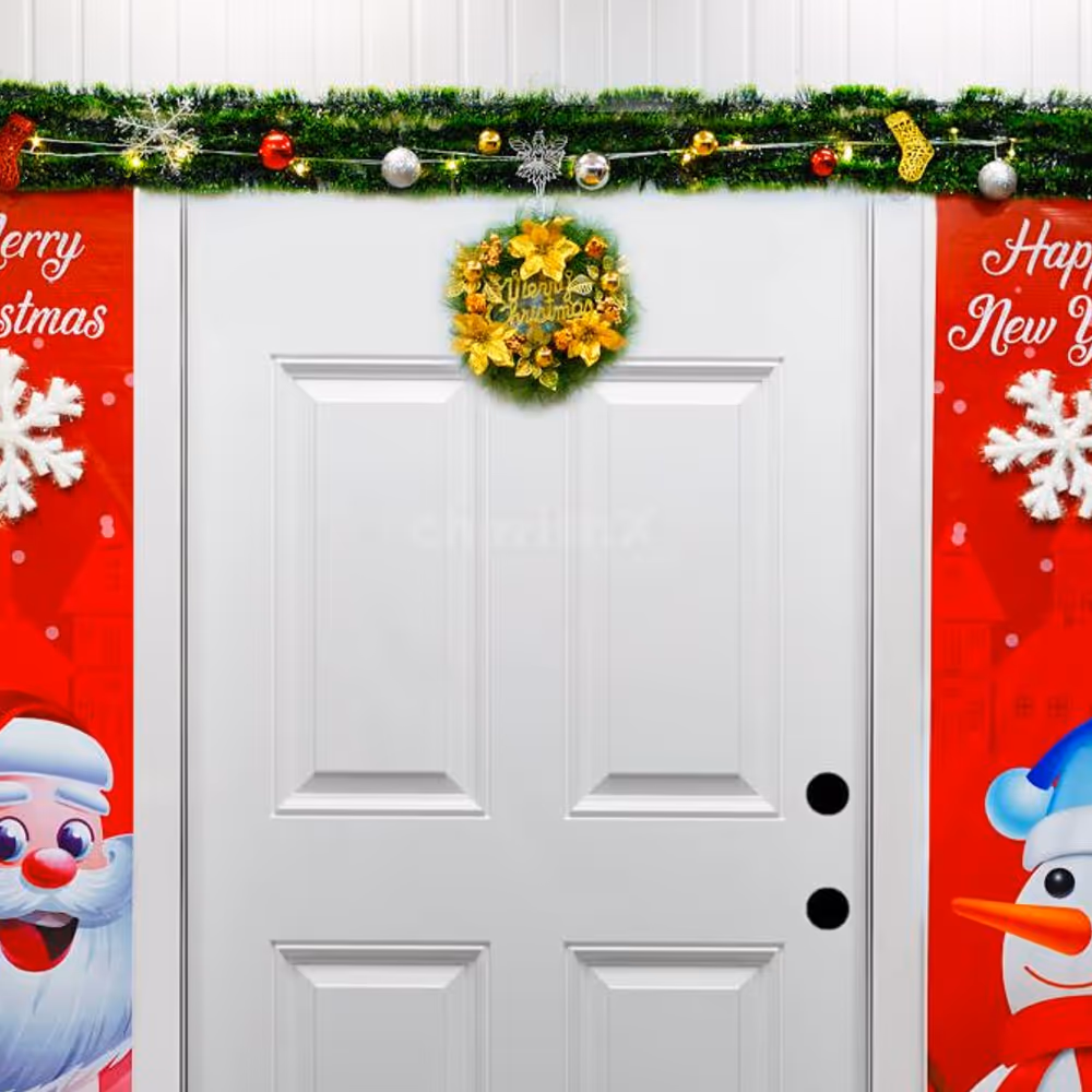 Premium Wreath, Assorted Ornaments, and festive Candy Canes in the Jingle Bell Entrance Decor.