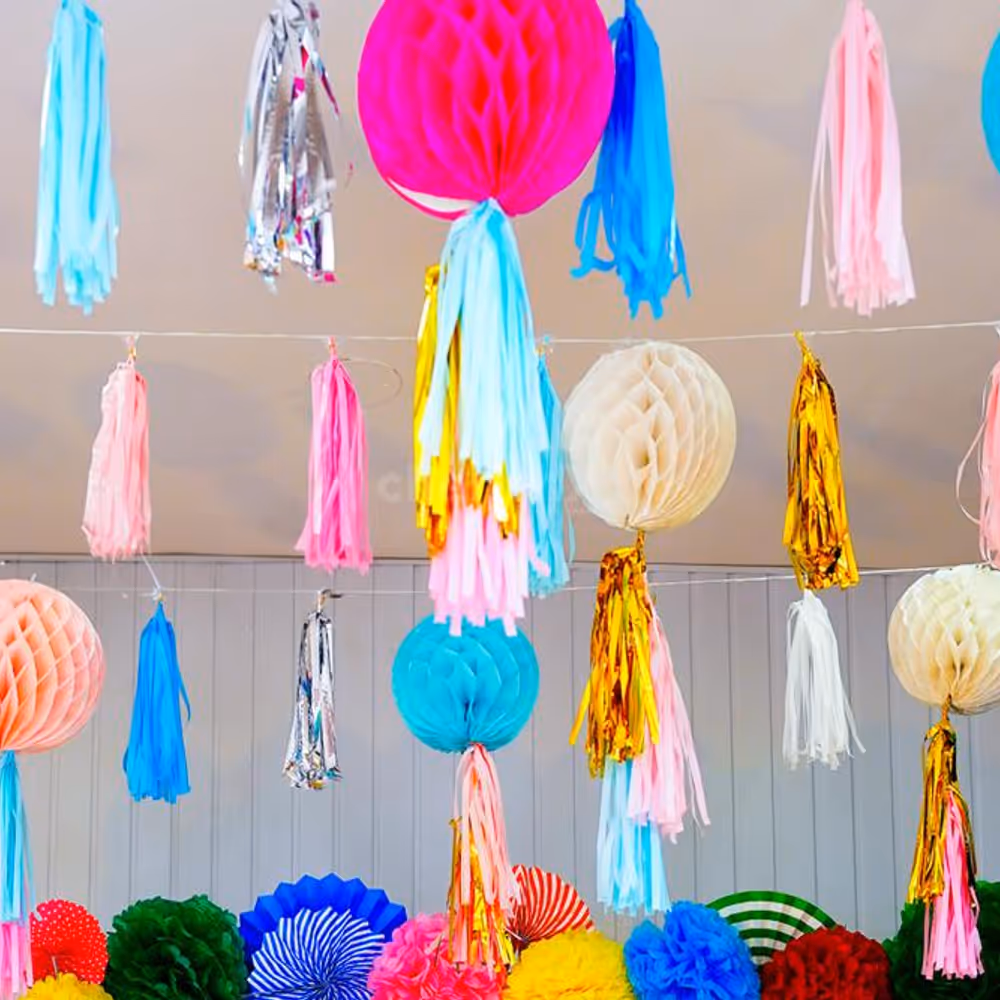 Multi-coloured tassels dangle beautifully in festive decor.