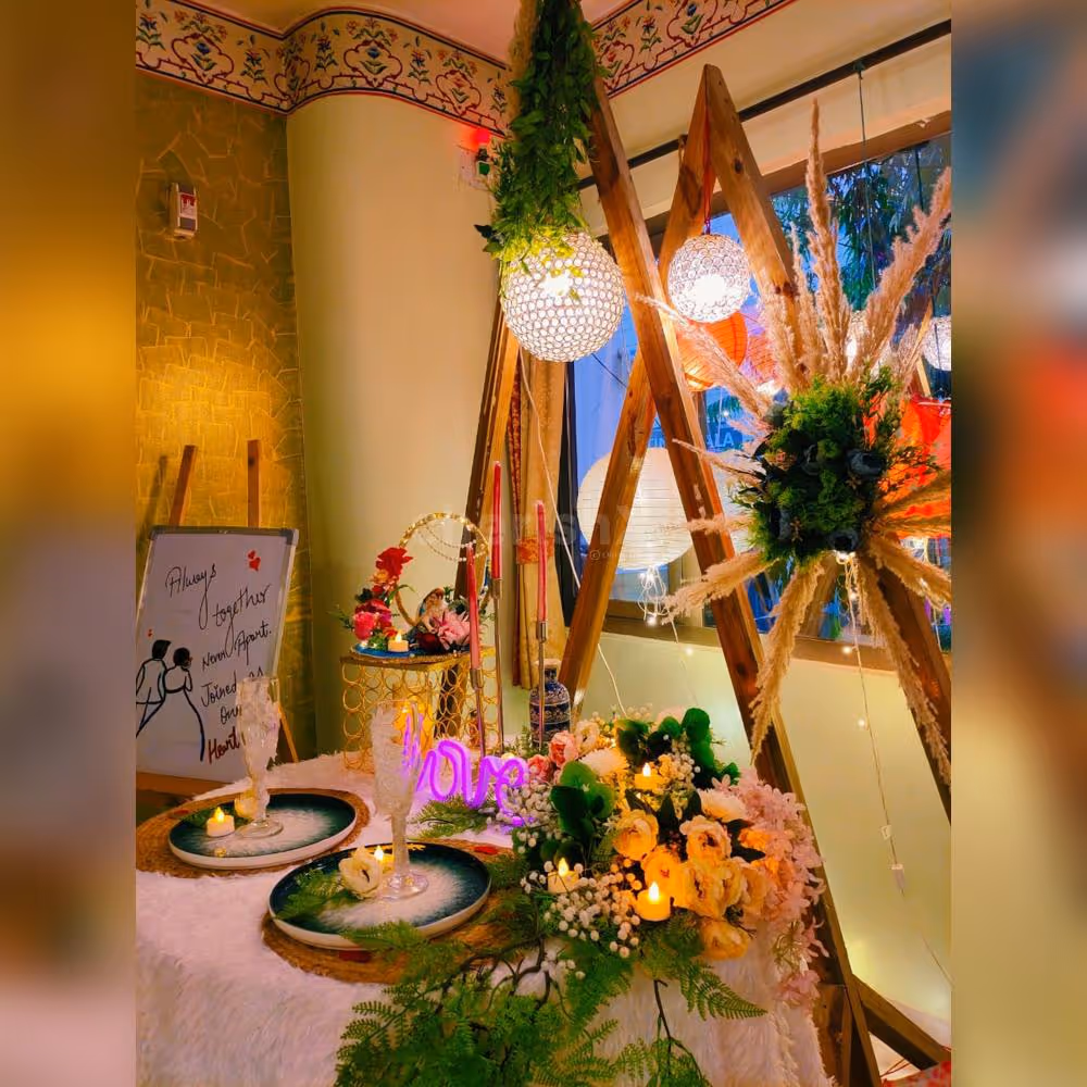 Close-up of a beautifully curated table, showcasing the meticulous attention to detail in creating a refined and romantic ambience.