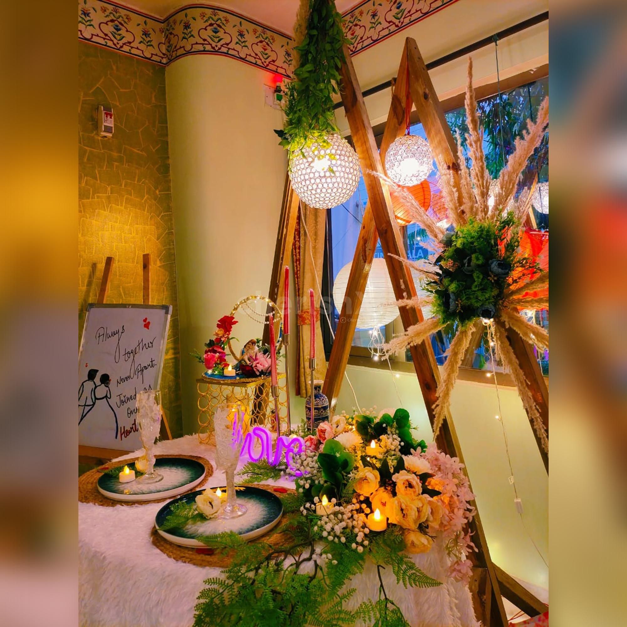 Close-up of a beautifully curated table, showcasing the meticulous attention to detail in creating a refined and romantic ambience.