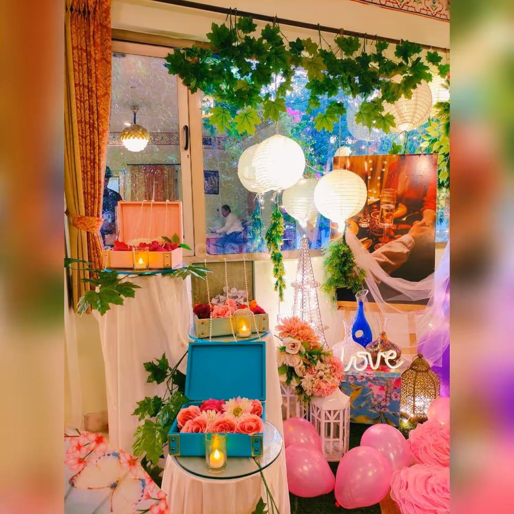 Explore the meticulously curated ambiance at Love Garden, a perfect blend of romance and whimsy under the open sky.