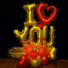 Red and Golden Heart Foil Balloons Featured in Romantic Bouquet