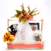 Wooden Handle Basket with Red Ribbon and White Net Fabric for Sweet Love Valentine Hamper