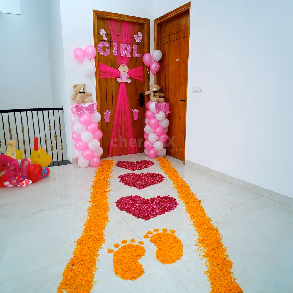 Welcome baby girl decoration with flowers