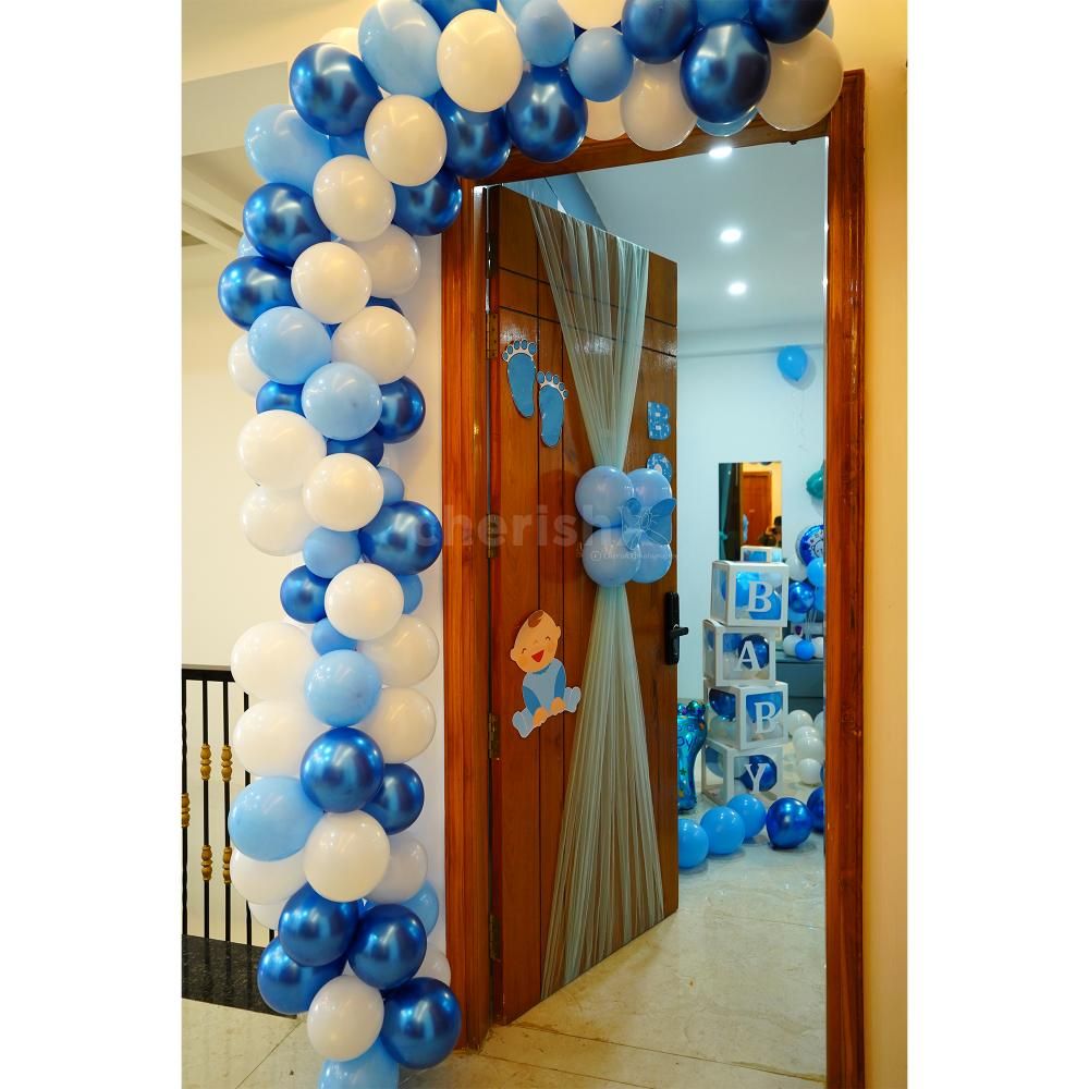 Welcome baby white and blue decoration at home