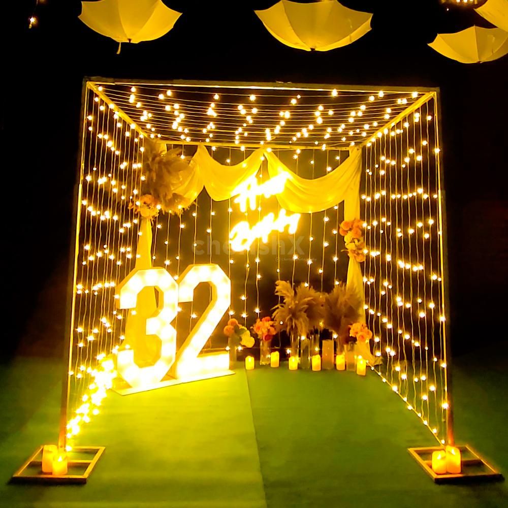 Outdoor birthday cabana decortion ideas with lights