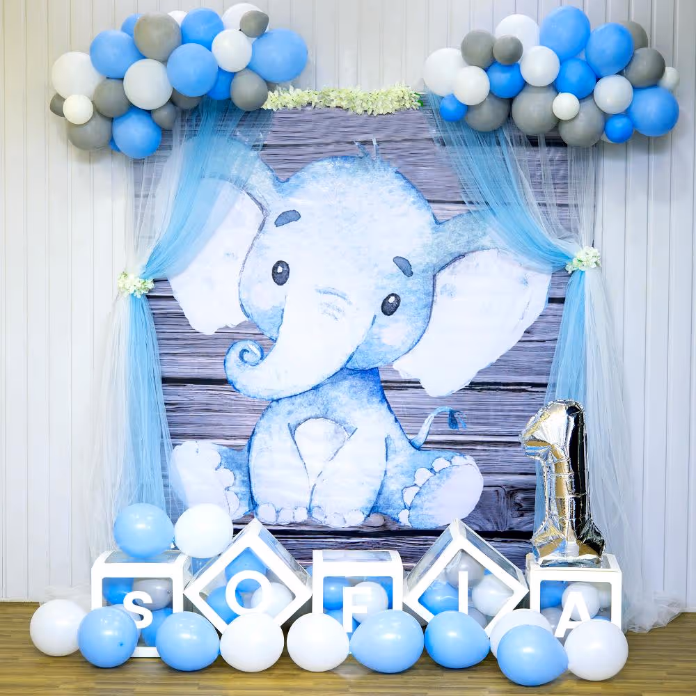 Elephant Birthday Balloon Delight: A Serene Celebration