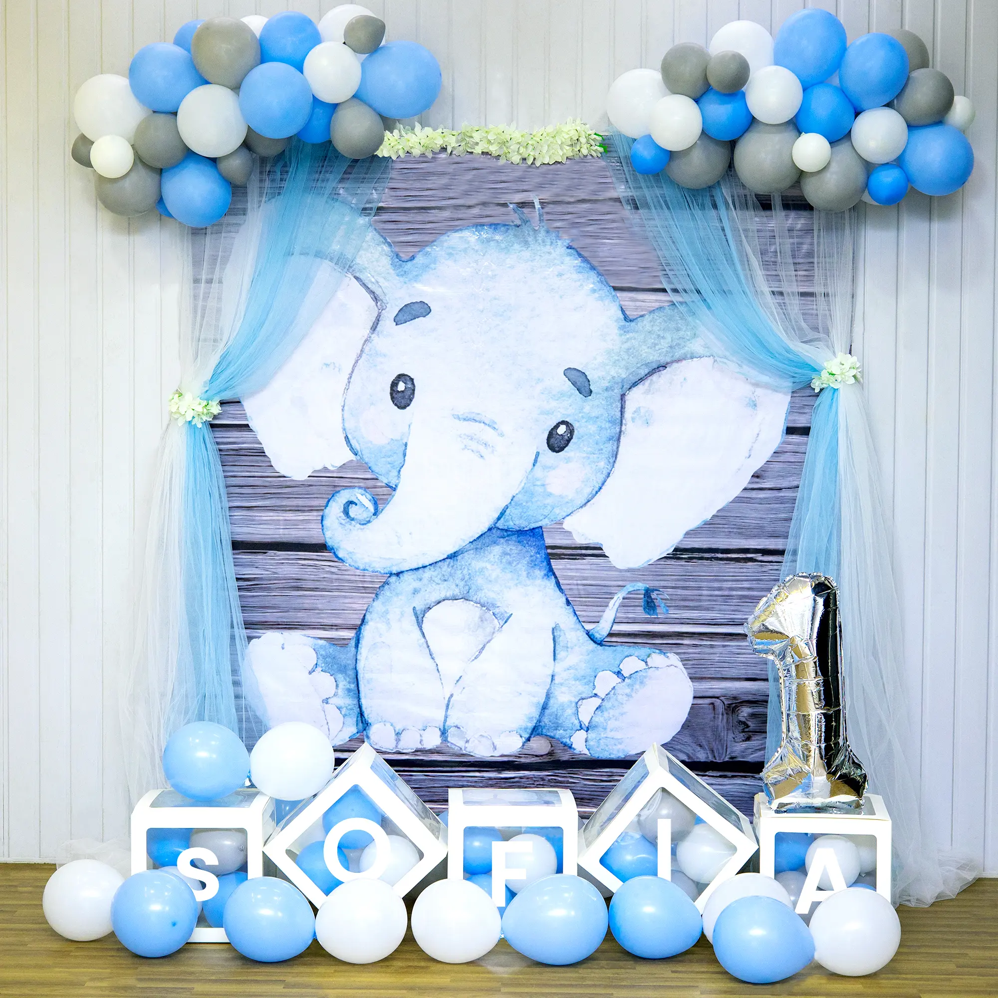 Blue Elephant Birthday Balloon Decor Bangalore