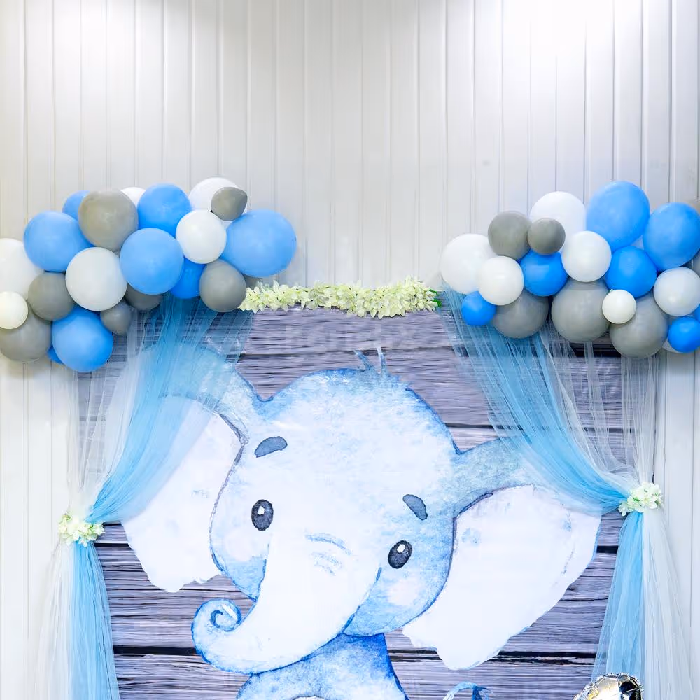 Whimsical Wonderland: Blue Elephant Birthday Balloon Magic Decor