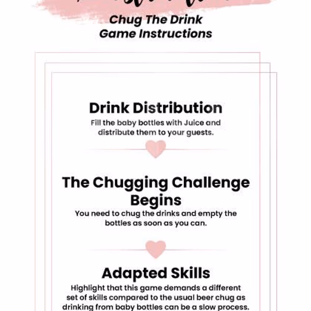 Baby shower game chug the drink instruction card