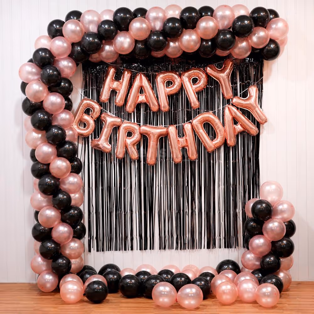 Perfect Black and Rose Gold Birthday Decoration