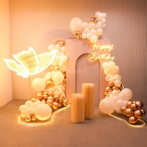 A dreamy birthday celebration with glowing butterflies and elegant decor