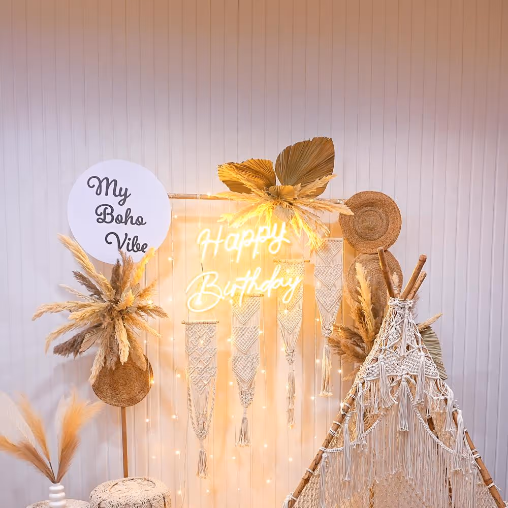 Creating magic with macramé, lights, and bohemian vibes