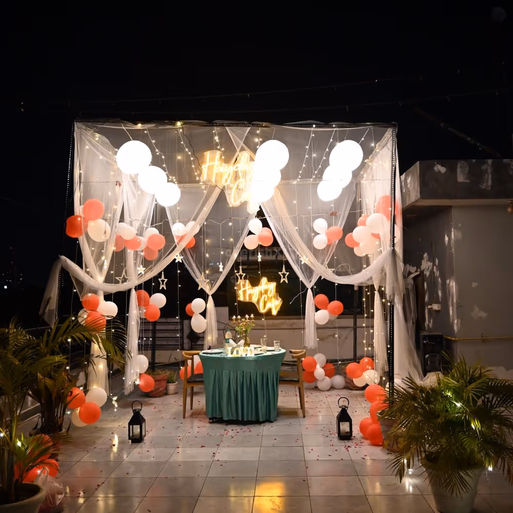 Beautiful rooftop cabana candlelight dinner in Gurgaon