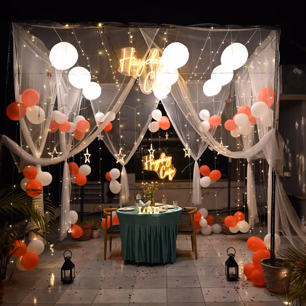 Beautiful rooftop cabana candlelight dinner in delhi ncr by CherishX