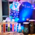 Elevate your celebration with the charm of scientific decorations and vibrant balloons.