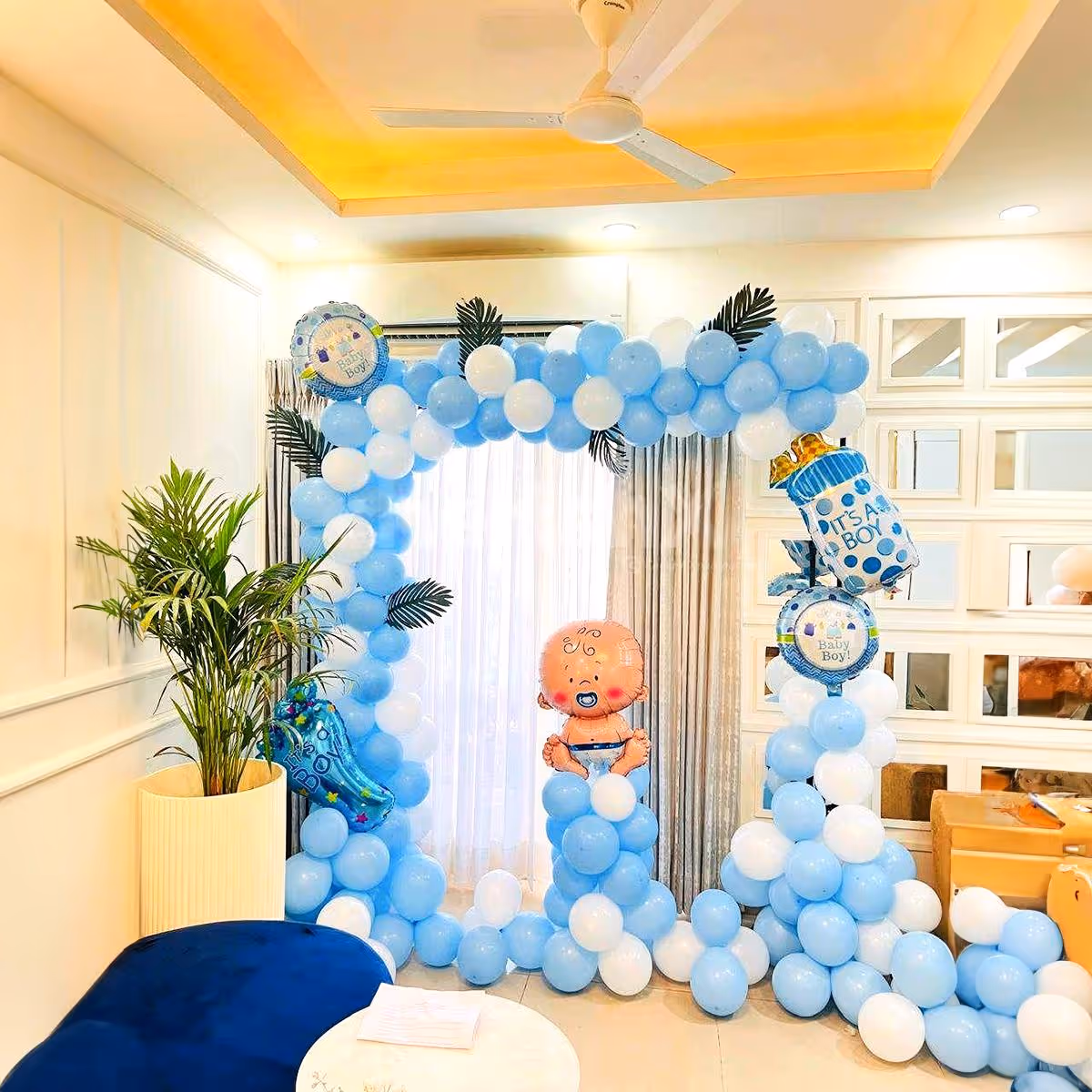 Welcome Baby boy blue balloon decoration