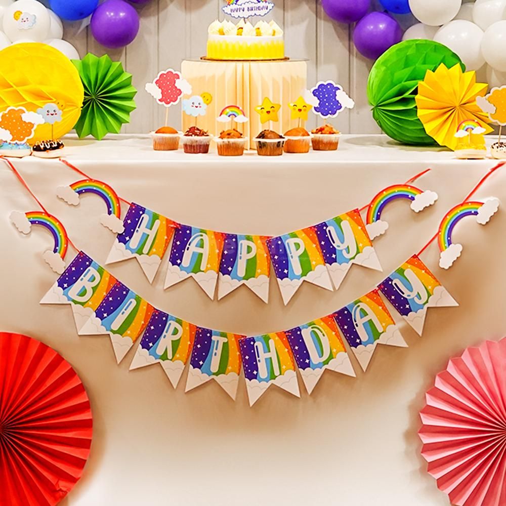 Colorful Rainbow Happy Birthday Bunting sets the perfect party backdrop