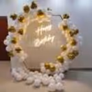 Elegant White Hexagon Birthday Neon Backdrop — photo 2