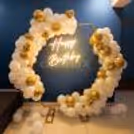Elegant White Hexagon Birthday Neon Backdrop — photo 3