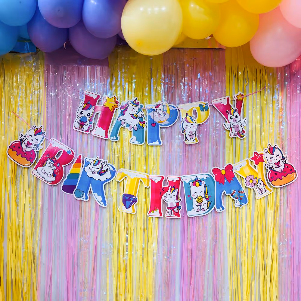 Unicorn  With Our Happy Birthday Bunting On Wall