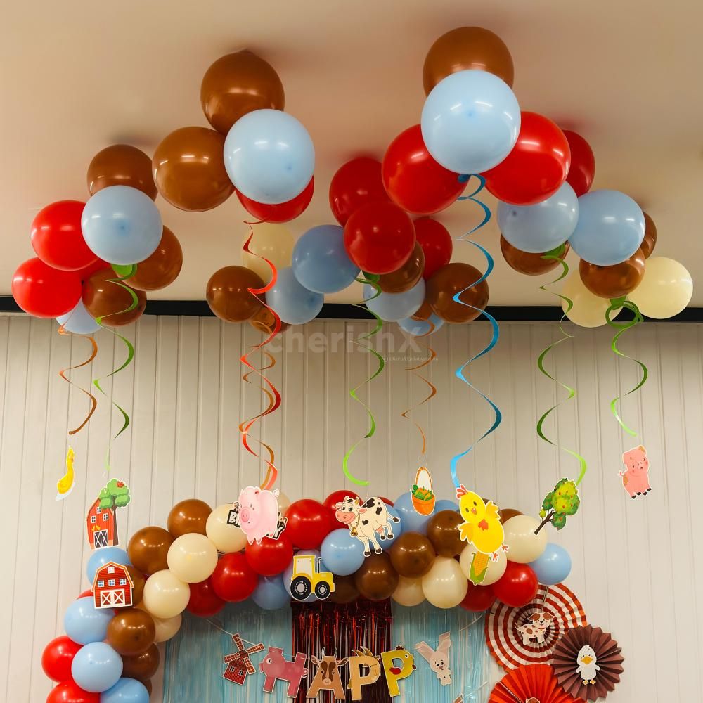 Red And Blue Frill Curtains in Background Decor