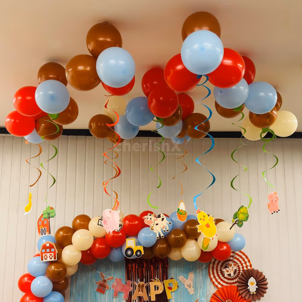 Red And Blue Frill Curtains in Background Decor
