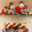 Red And Blue Frill Curtains in Background Decor
