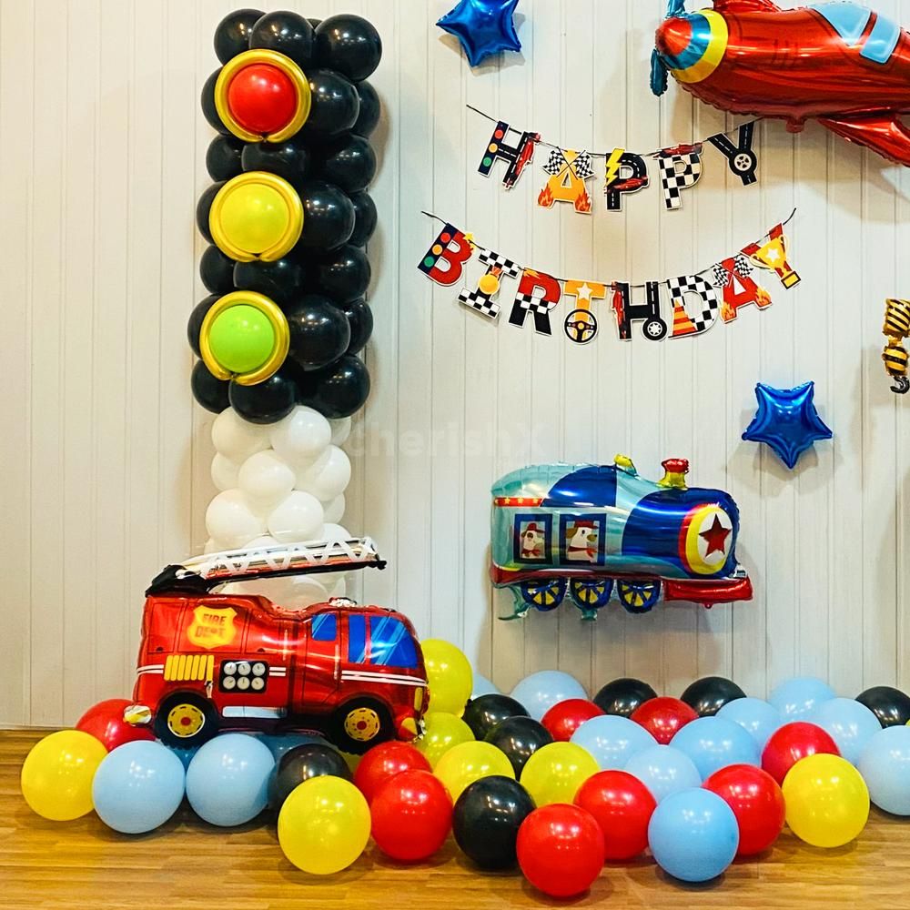 Airplane, Engine, Crane and Fire Bus Foil Balloons