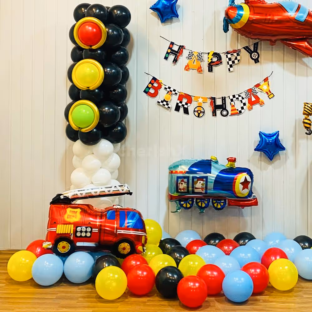 Airplane, Engine, Crane and Fire Bus Foil Balloons