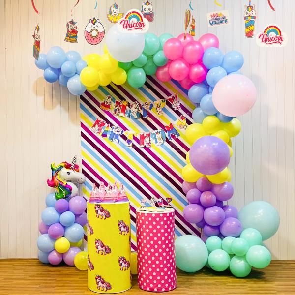 Unicorn Balloon Arch with Pastel Color Balloons