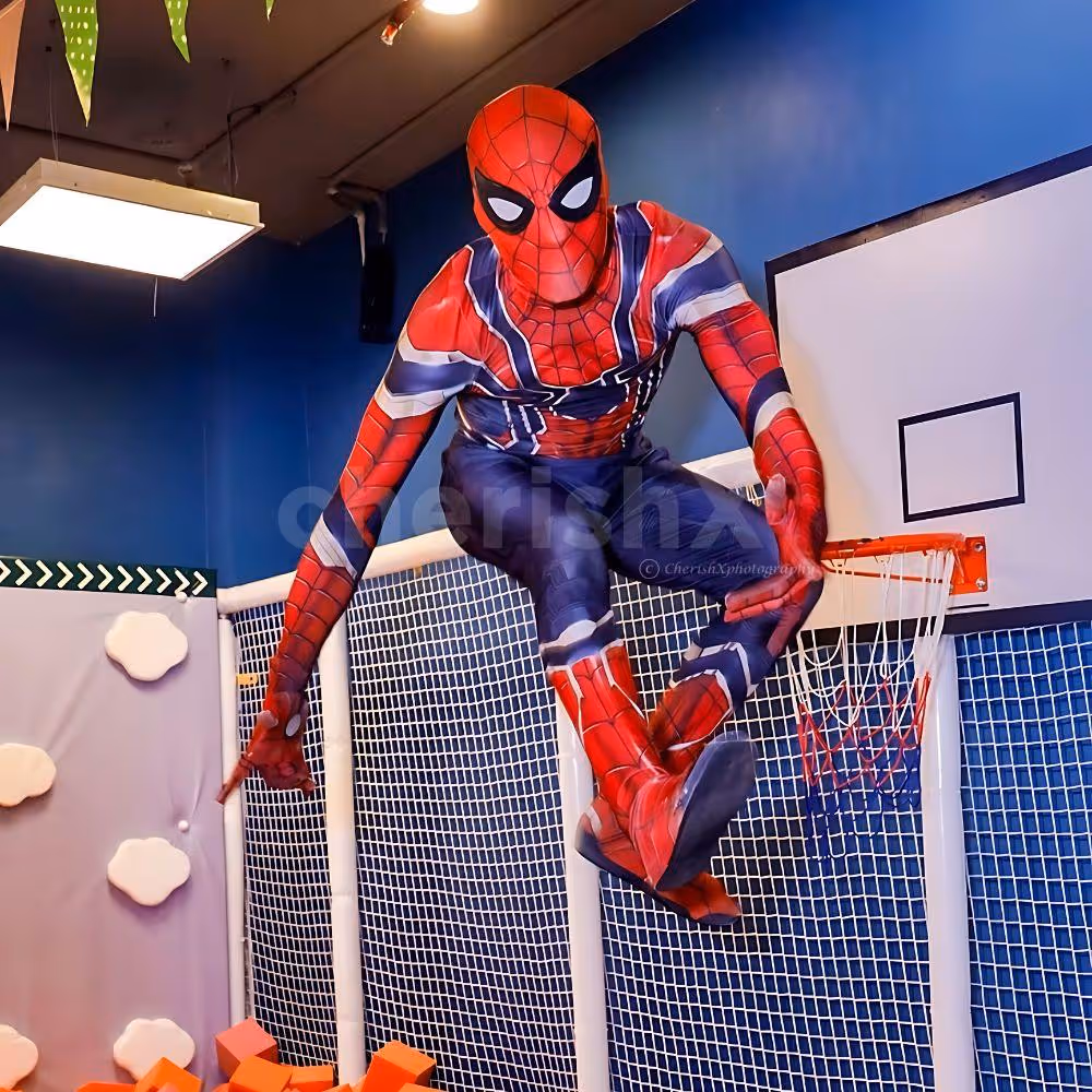 Spiderman interacting with young fans