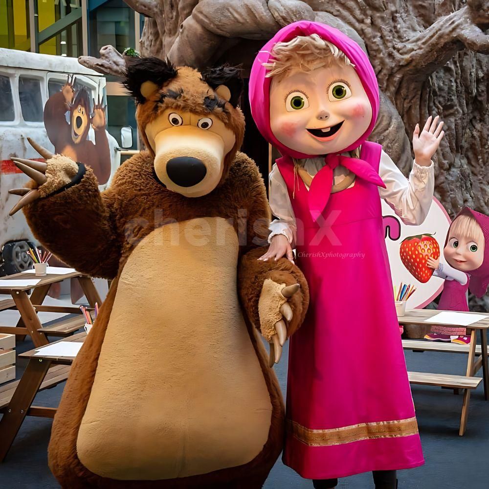 Create a memorable birthday experience with our Masha and Bear party package, designed to delight young fans with whimsical fun