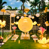 Enchanting Cabana Setup - Bask in the glow of pixel lights and lanterns under the night sky.