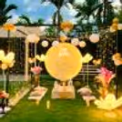 Enchanting Cabana Setup - Bask in the glow of pixel lights and lanterns under the night sky.