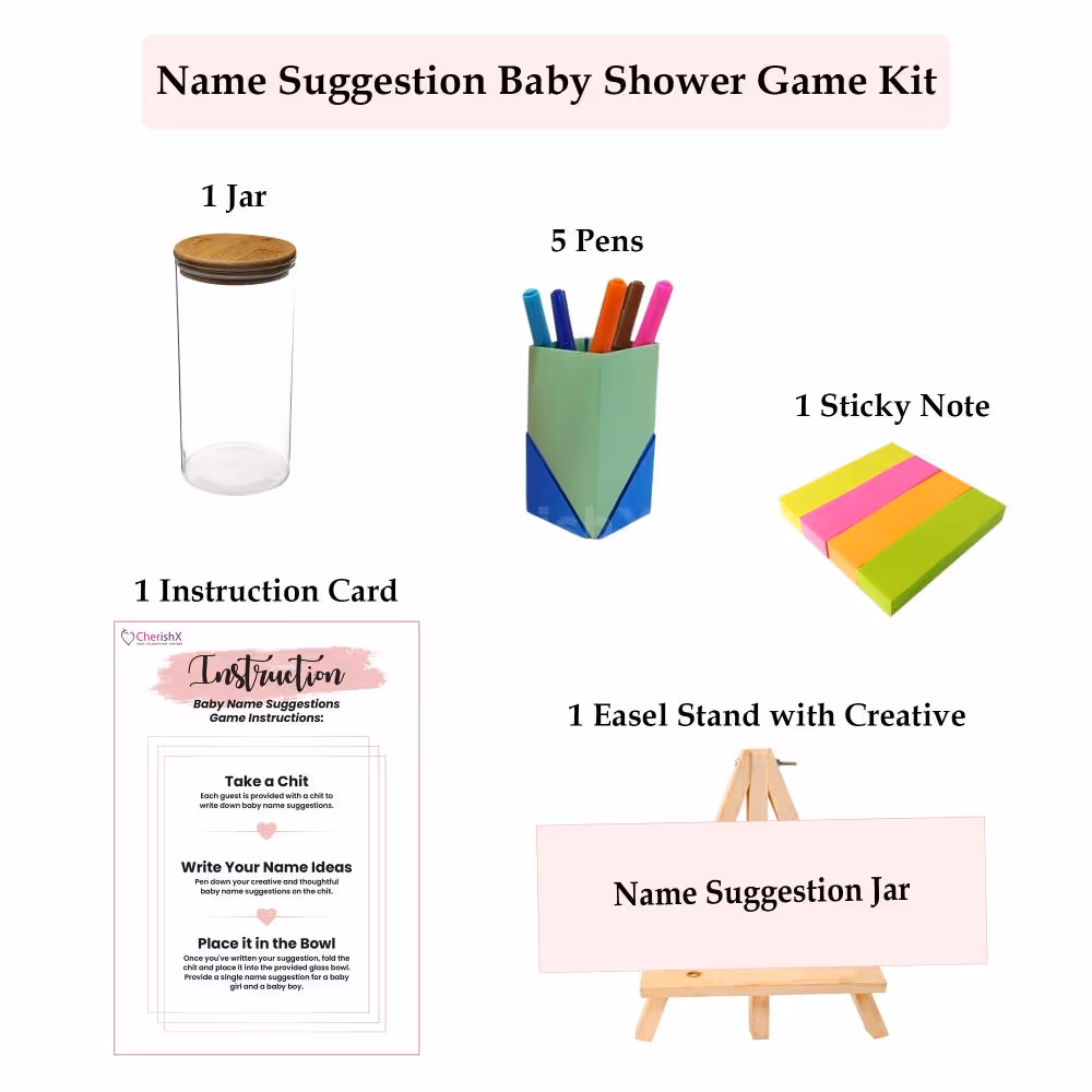 Name suggestion baby shower game Inclusions chart