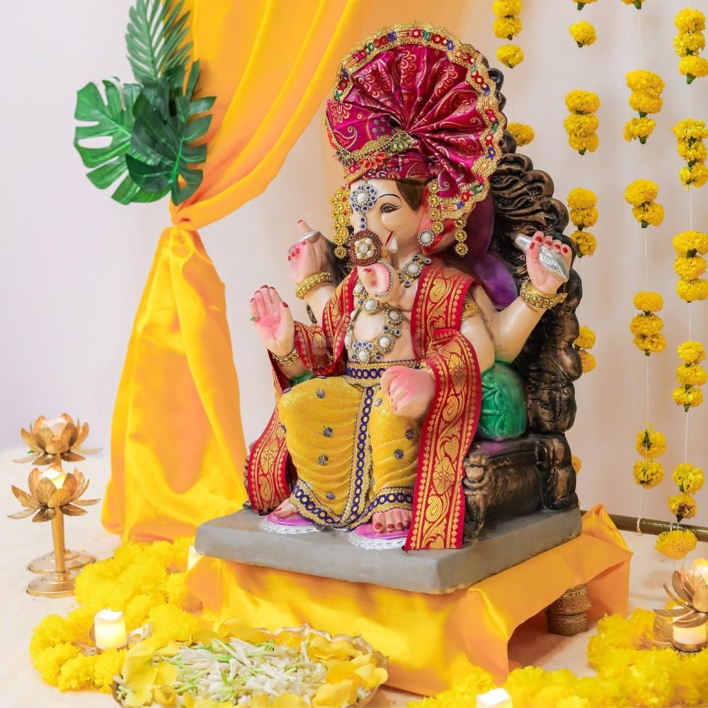 Ganpati bappa decoration with yellow color theme