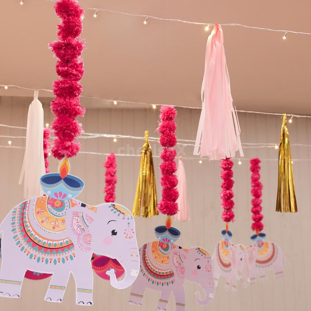 Diwali Decoration With Pink Garlands